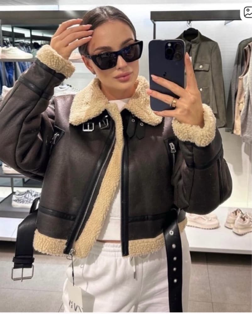 Zara Shearling Leather Jacket - Image 1