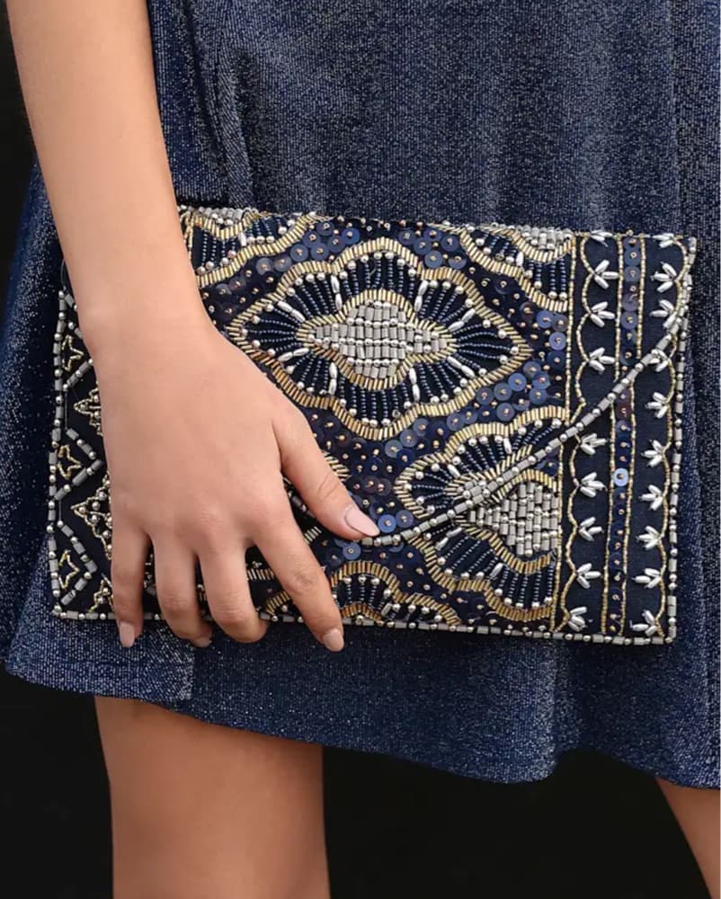 Navy Blue Beaded Clutch - Image 4