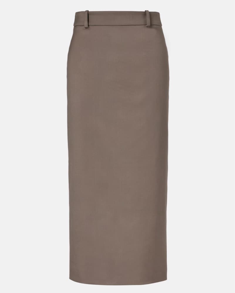 Sophisticated Taupe Midi Skirt - Image 1