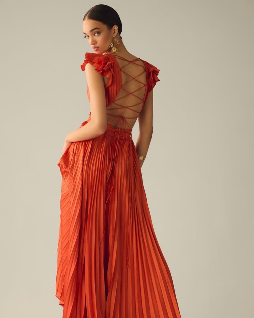 MAC DUGGAL PLEATED FLUTTER-SLEEVE DEEP-V - Image 5
