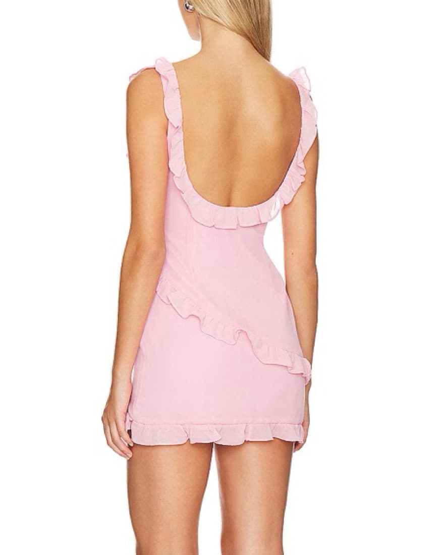 Pink Elegant Ruffled Mini Dress - Image 3