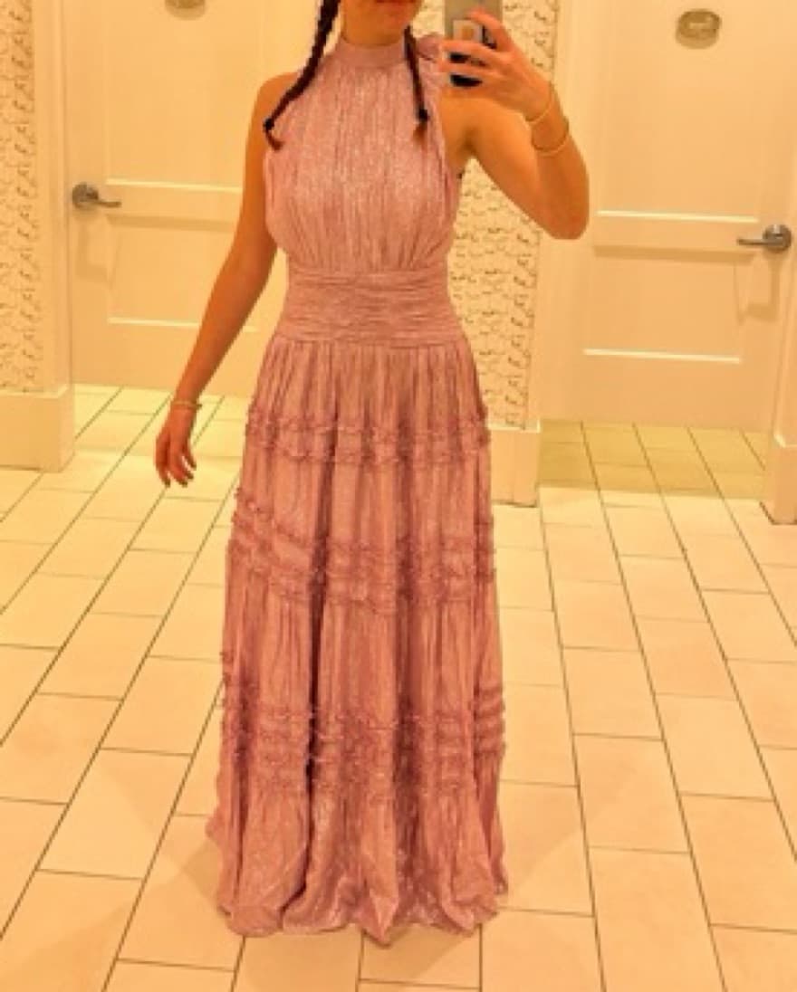 Anthro Metallic Backless High-Neck Gown - Image 6