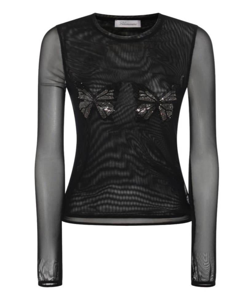 Blumarine Sheer Crystal Butterfly Top - Image 1