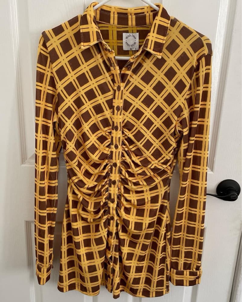 With Jean Long Sleeve Yellow Dress - Image 4