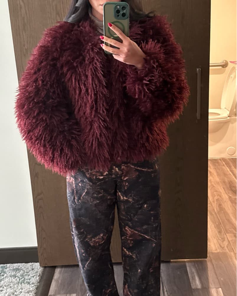 Faux Shearling Maroon Jacket  - Image 1