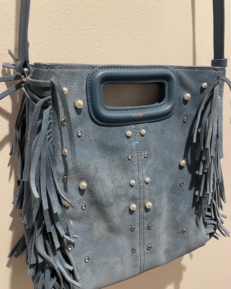 Maje Studded Fringe Suede Blue Bag - Image 3