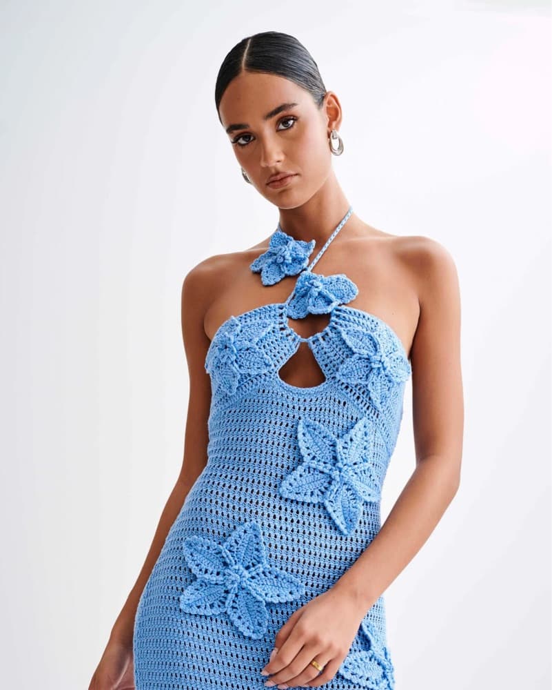 MESHKI Crochet Maxi Dress - Blue - Image 2