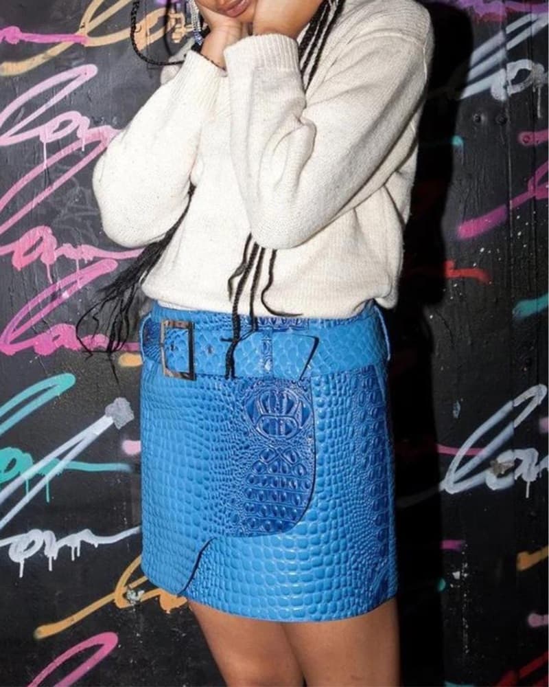 Mia Vesper Blue Faux Leather Croc Skirt - Image 5
