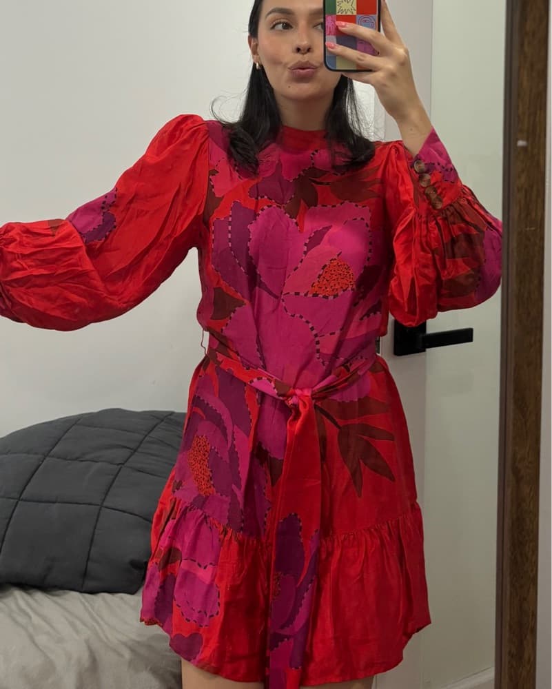 Farm Rio Red Peony Long Sleeve Dress - Image 4