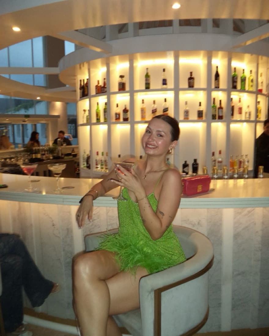 Green Sparkle Feather Dress - Image 3