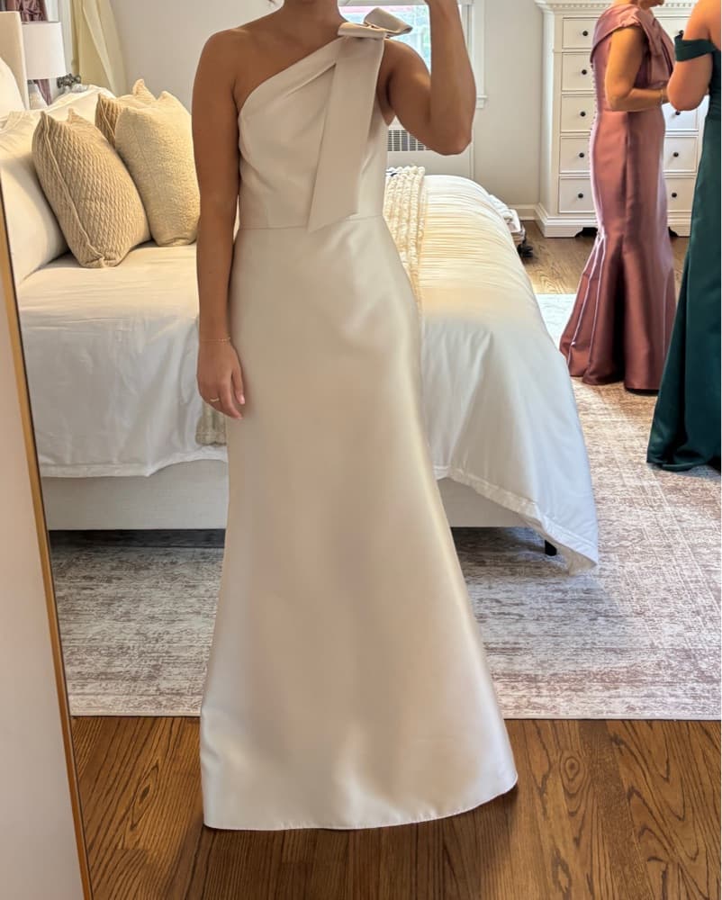 Dessy One-Shoulder Satin Gown - Image 1