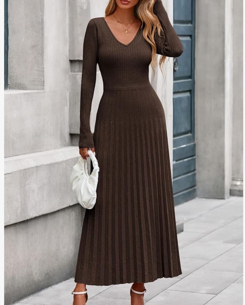Brown Long Sleeve Dress - Image 2