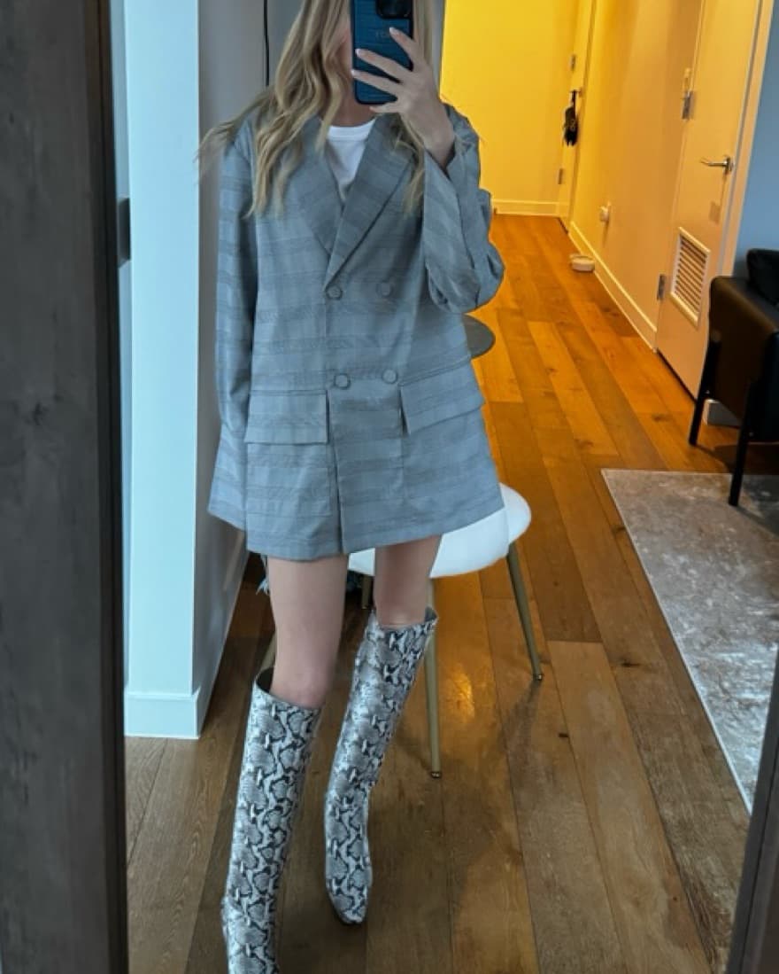 Grey Plaid Blazer Dress - Image 1