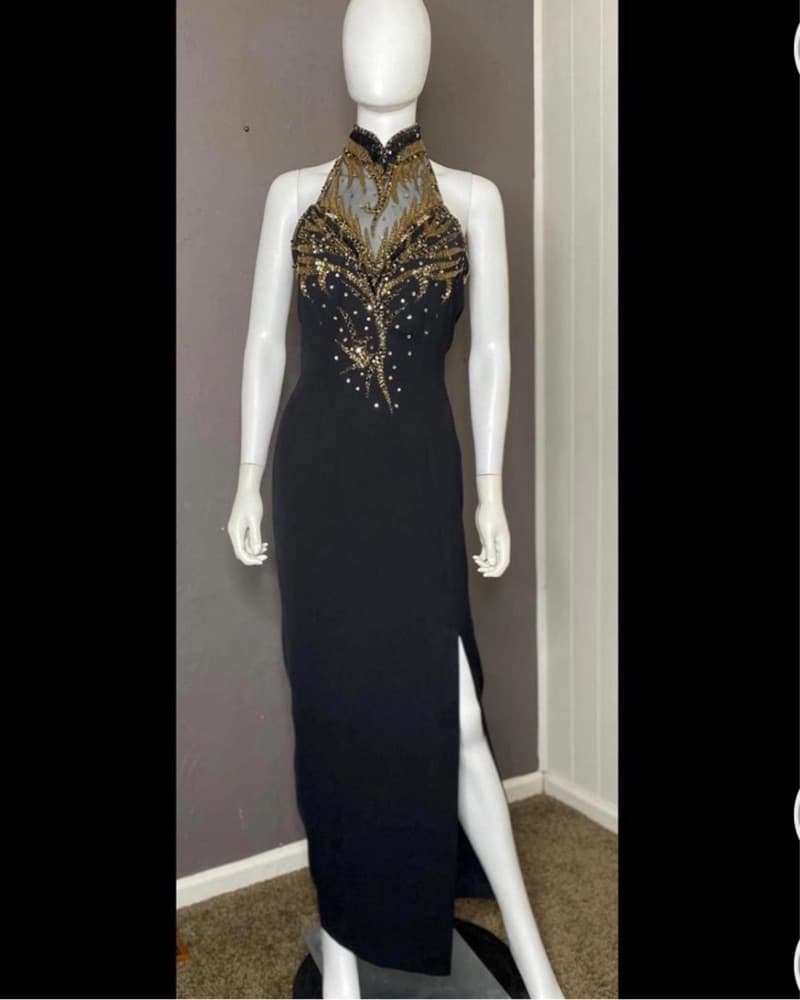 Glamorous Sequin Halter Gown with Thigh High Slit - Image 2