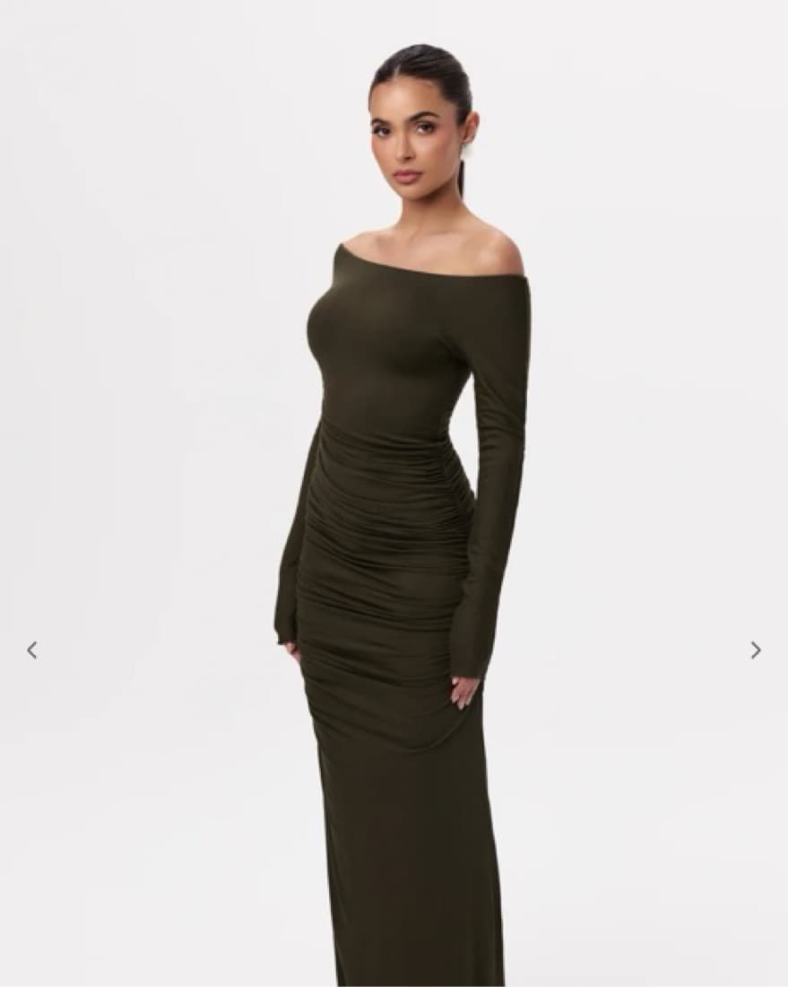  SEMI FORMAL OLIVE RUCHED MAXI DRESS - Image 1