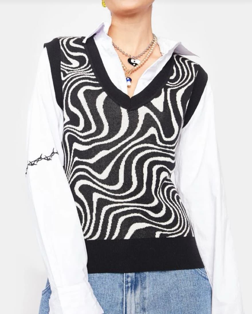 Groovy Black And White Sweater Vest - Image 1