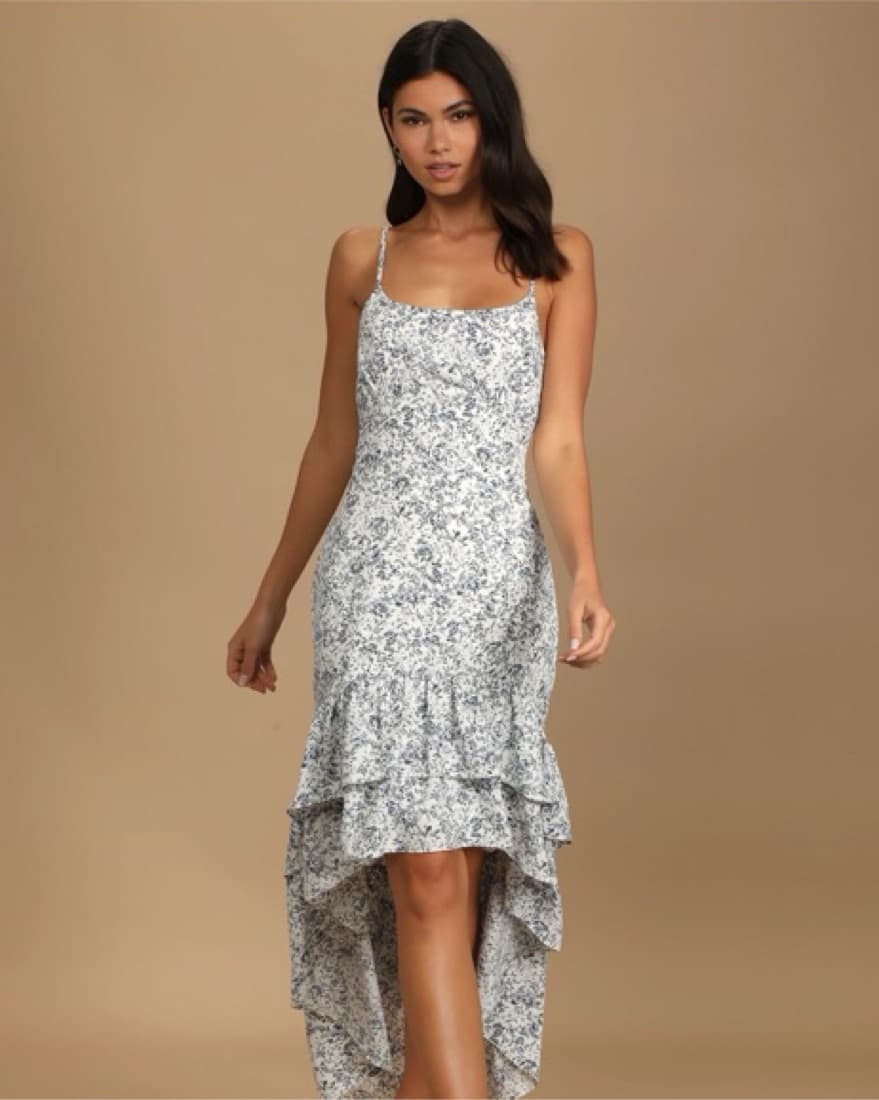 LuLus White Floral Print Hi-low Dress - Image 1