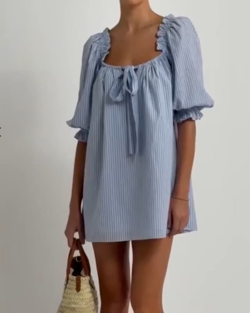 Blue Stripped Baby Doll Dress  - Image 2