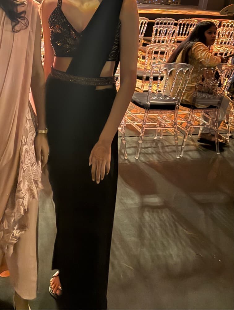 Black Sequined Pre Draped sari - Image 1
