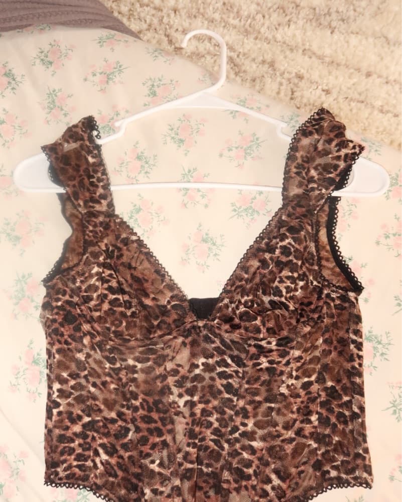 Chic Leopard Lace Trim Corset - Image 1