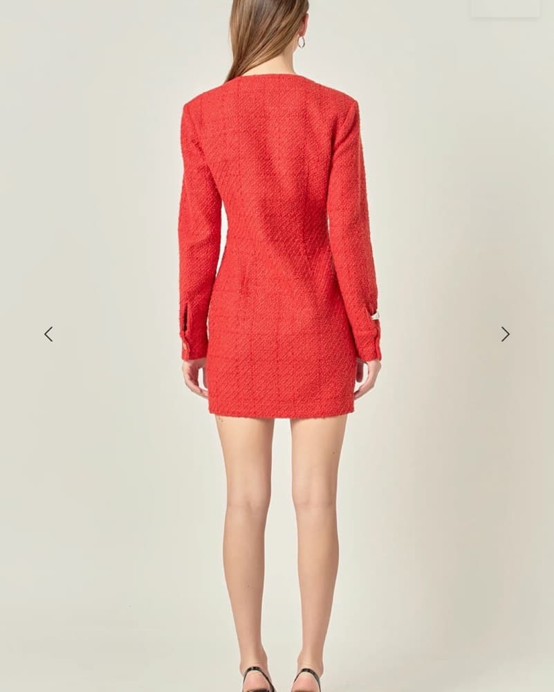 Bright Red Textured Button-Down Mini Dress - Image 5
