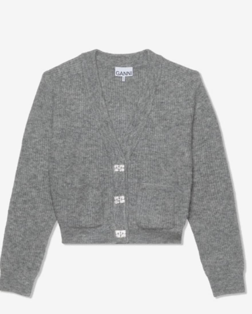GANNI Gemstone Button Wool Cardigan - Image 1