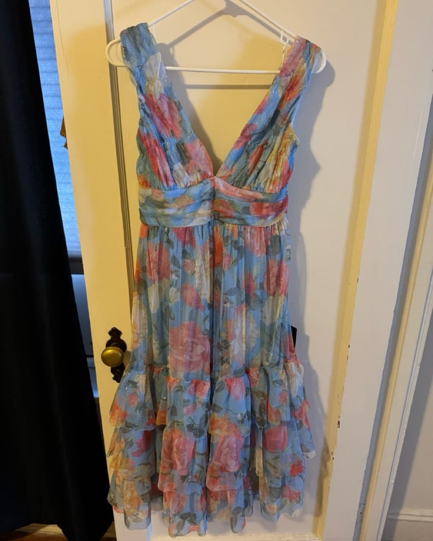 Lulus Blue Floral Tulle Tiere - Image 2