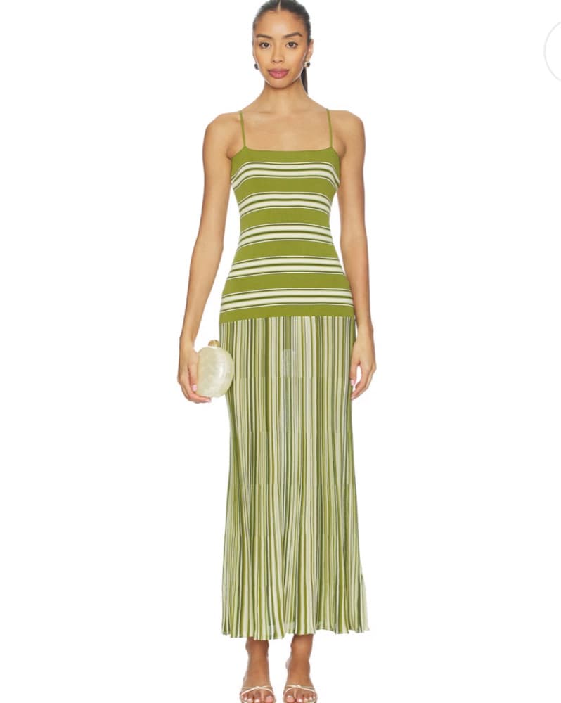 Faithfull The Brand Green Striped Dress - Image 1
