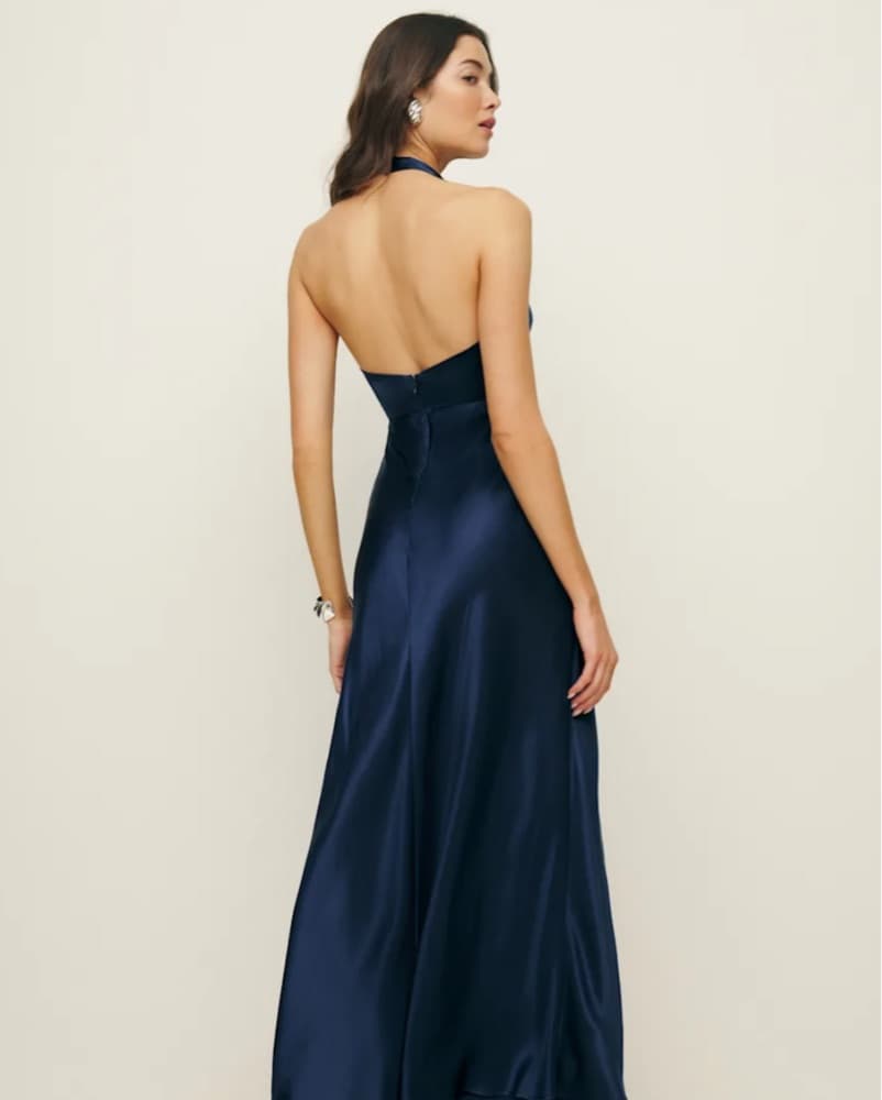 Reformation Navy Silk Halter Maxi Dress - Image 3