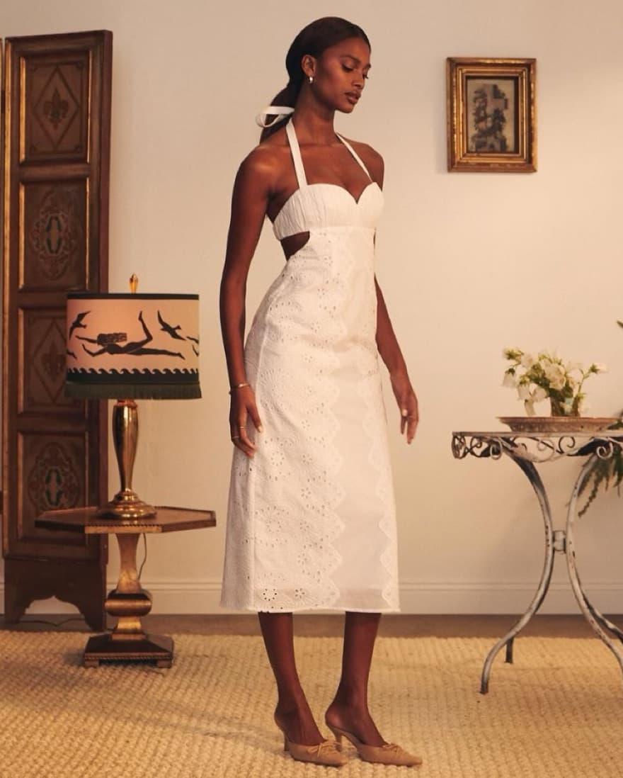 LPA Francesca Eyelet Midi Dress - Image 1