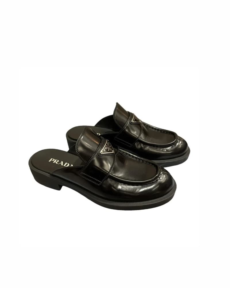 Prada Brushed Leather Loafer Mules - Image 1