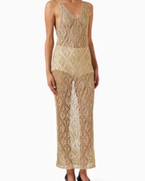 Ganni Metallic Gold Maxi Dress - Image 5
