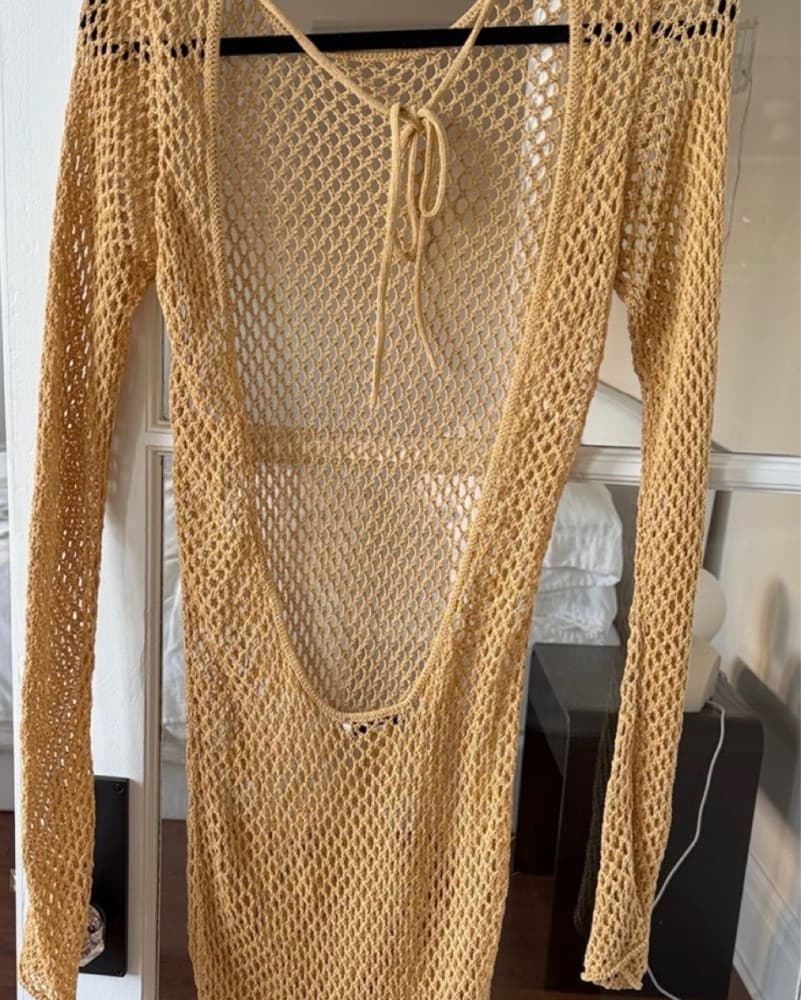 Gold Crochet Open-Back Cover Up Dress - Image 4