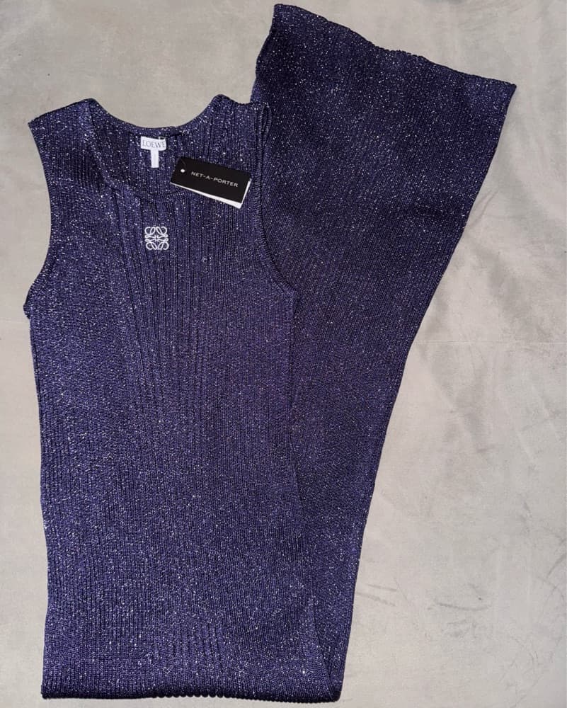 Loewe Anagram Ribbed Metallic Midi Dress - Image 2