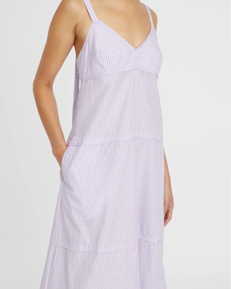 Lee Matthews Long Purple Stripe Dress - Image 2