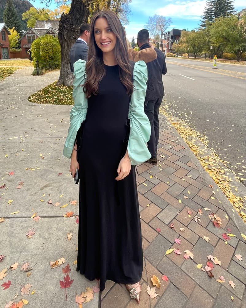 Tory Burch Black Tie Gown Mint Sleeves - Image 1