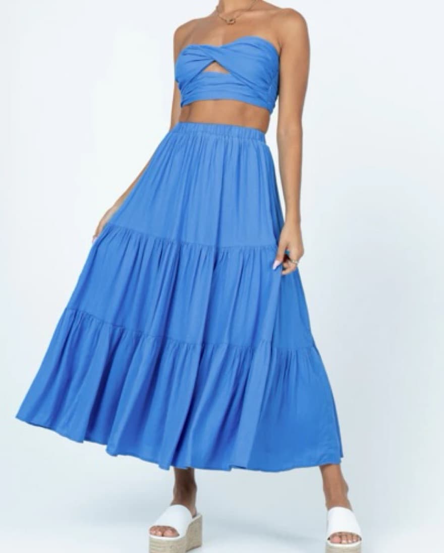 Vibrant Blue Tiered Maxi Skirt Set - Image 1