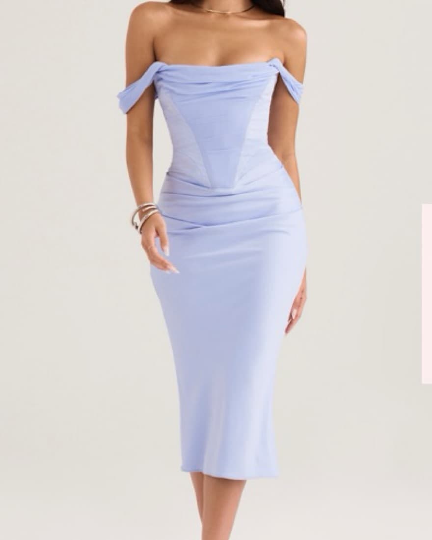 House of CB Blue Satin Corset Midi Dress - Image 1