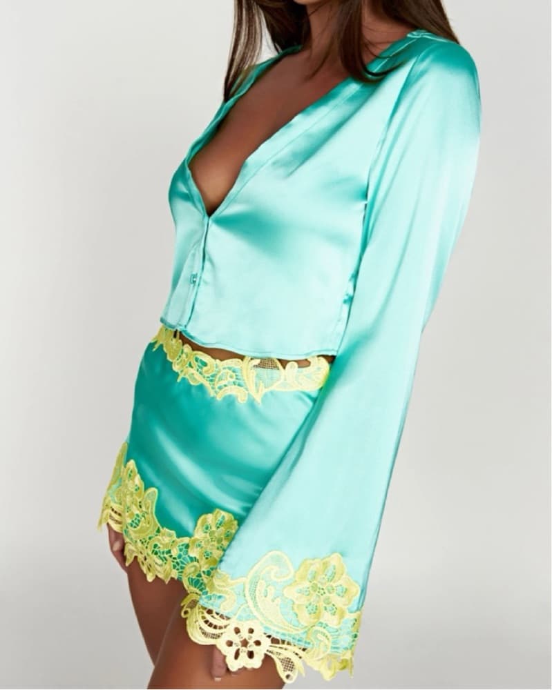 Meshki Niamh Blue Green Satin Set XS/S - Image 6