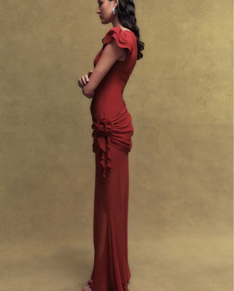 De La Vali Chiffon Dress In Scarlet - Image 3