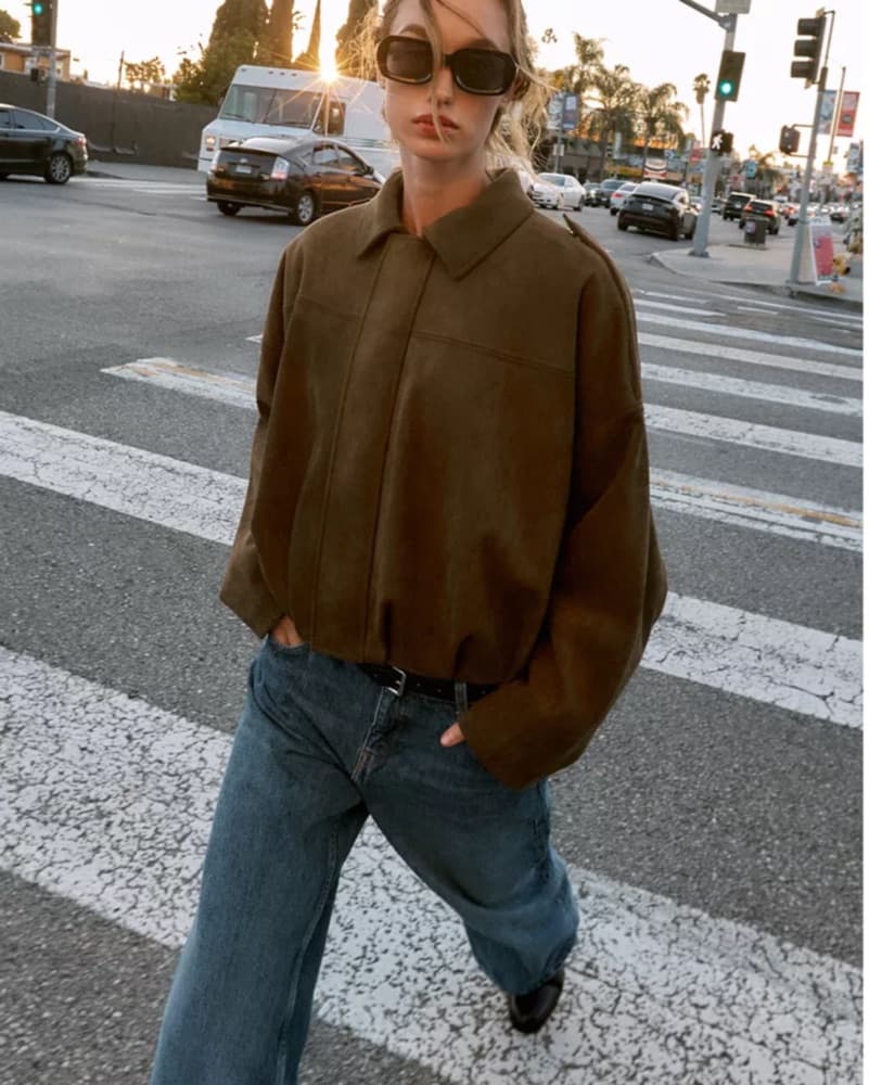 Zara Brown Suede Cropped Bomber - Image 1