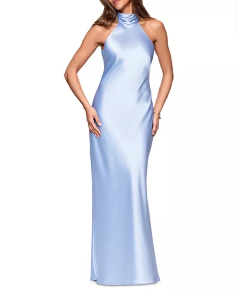 Light Blue Satin Halter Gown - Image 6