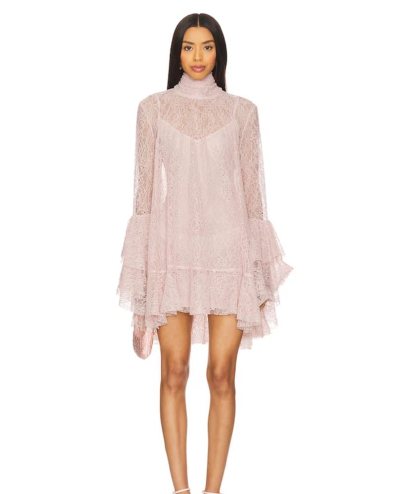 Pink Lace Mini Dress With Sleeves - Image 2