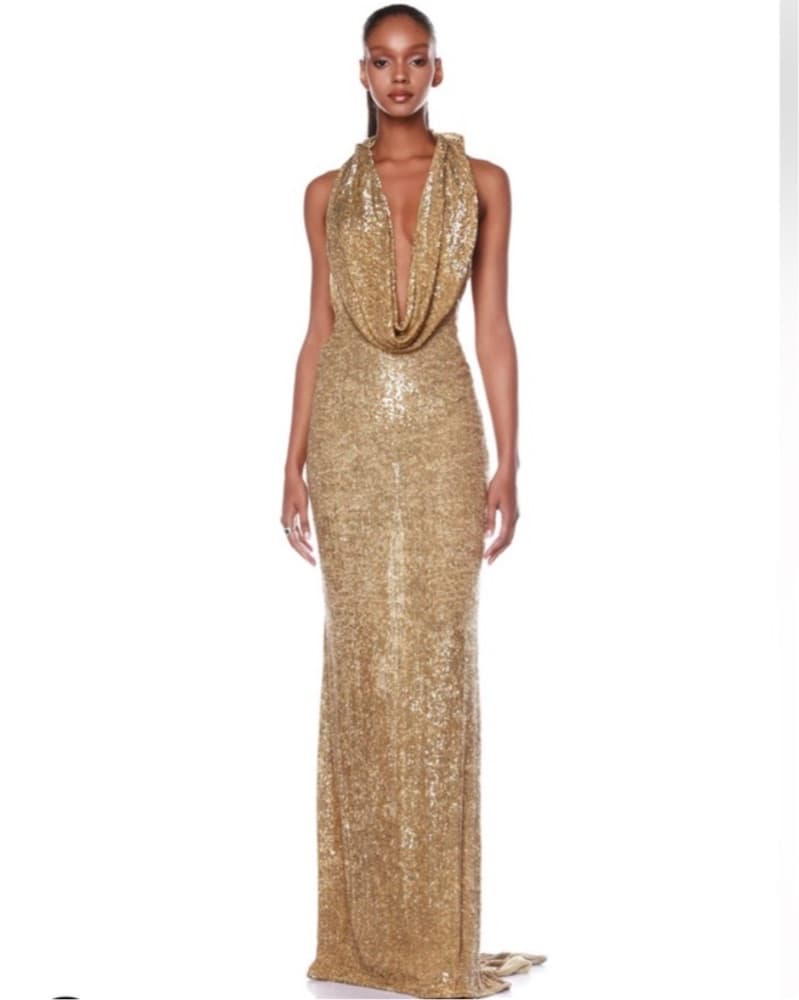 Bronx And Banco Gold Sequin Cowl Gown - Image 1
