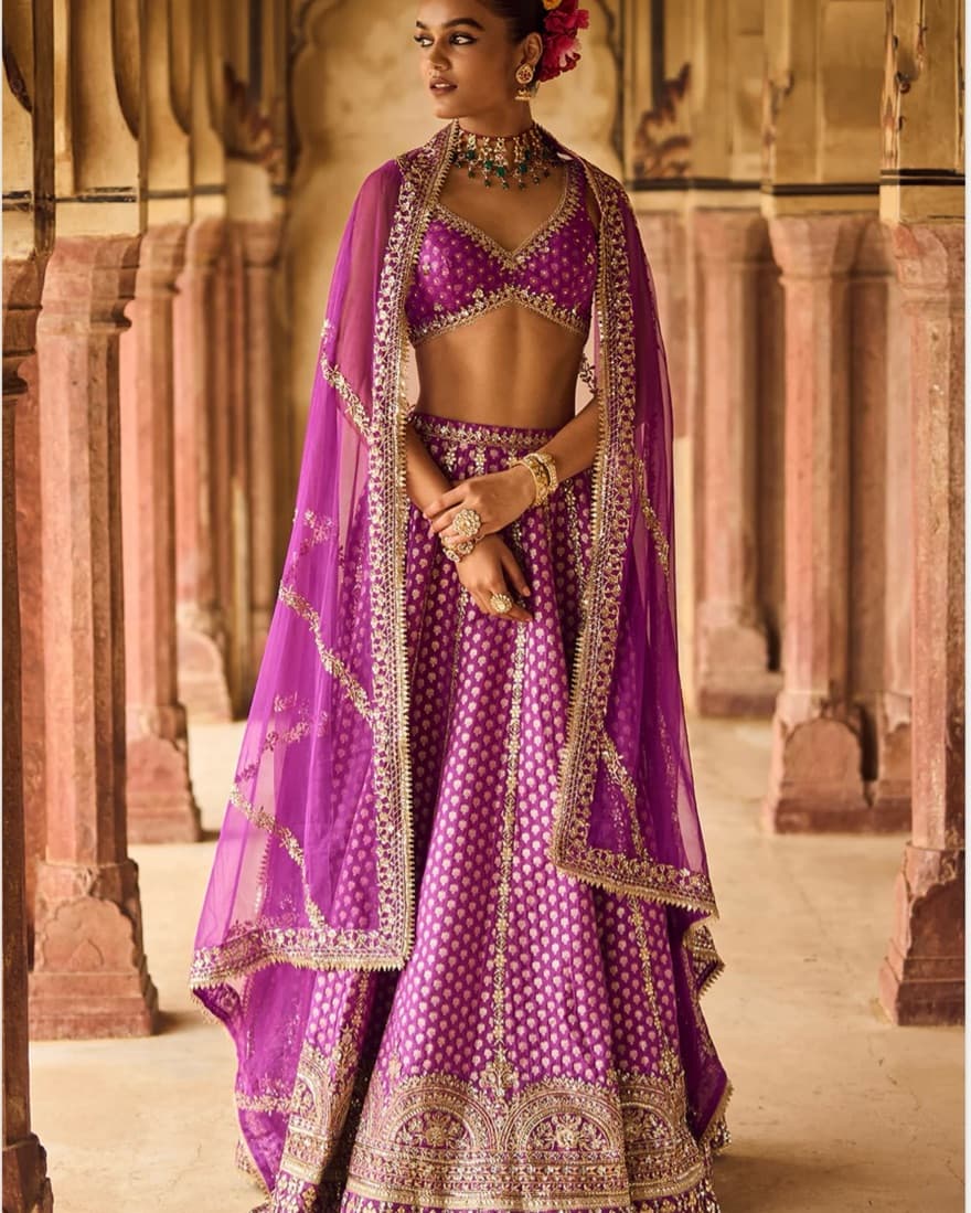 Purple Brocade Lehenga - Image 1