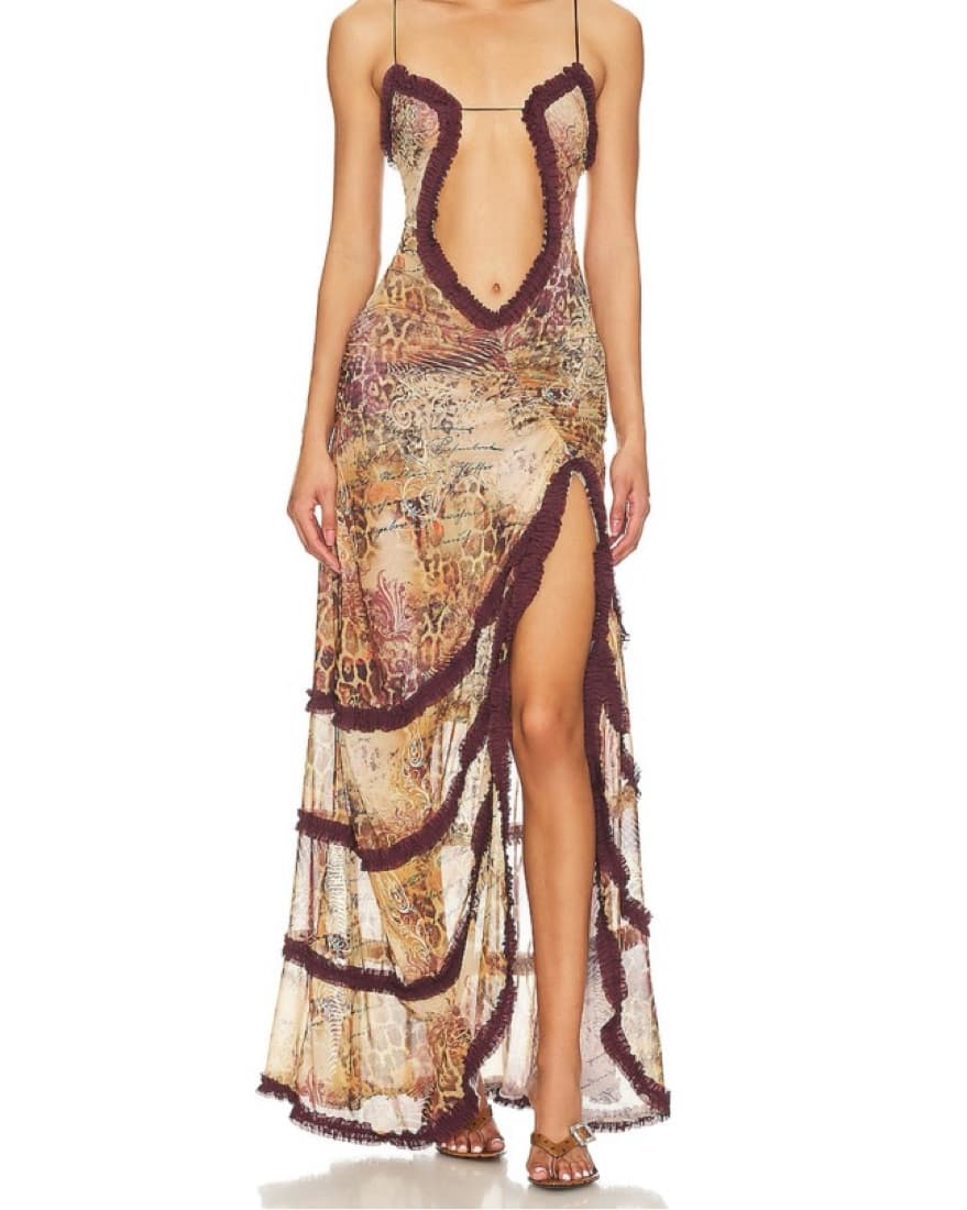 Open Neck Maxi Dress In Leopard - Image 1