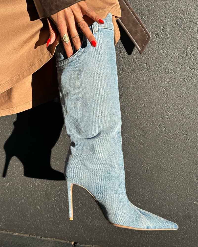 Denim Thigh-High Stiletto Boots - Image 1