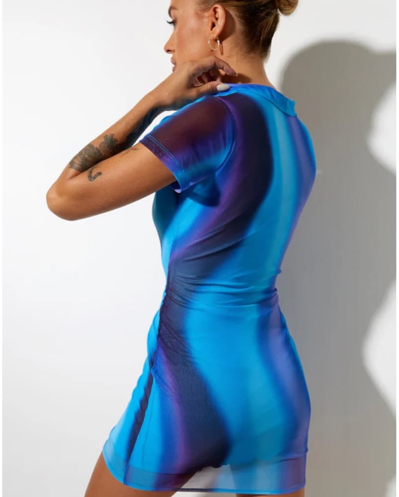 Blue Abstract Mesh Mini Dress - Image 3