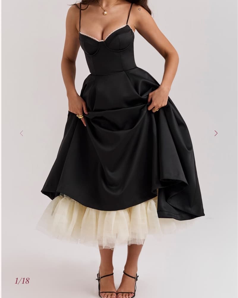 Mademoiselle Black Tulle Midi Dress - Image 1