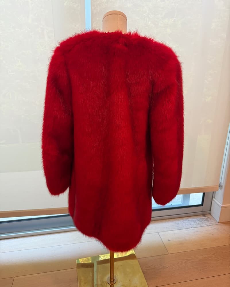 Luxurious Red Faux Fur Coat - Image 3